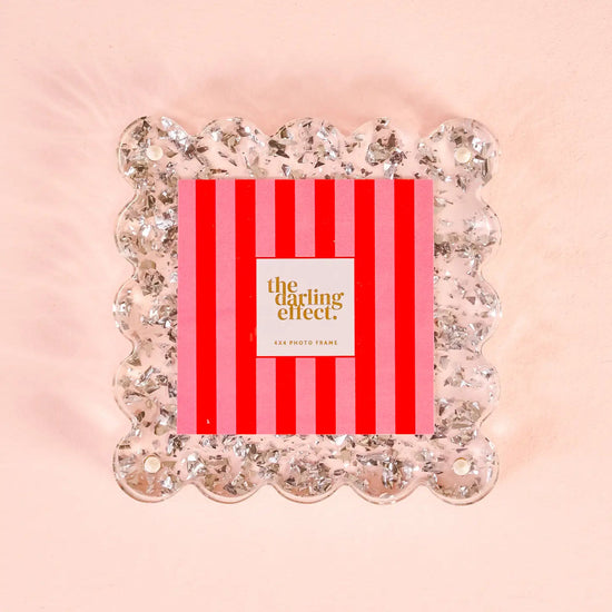 Square Scallop Acrylic Frame Silver Glitter